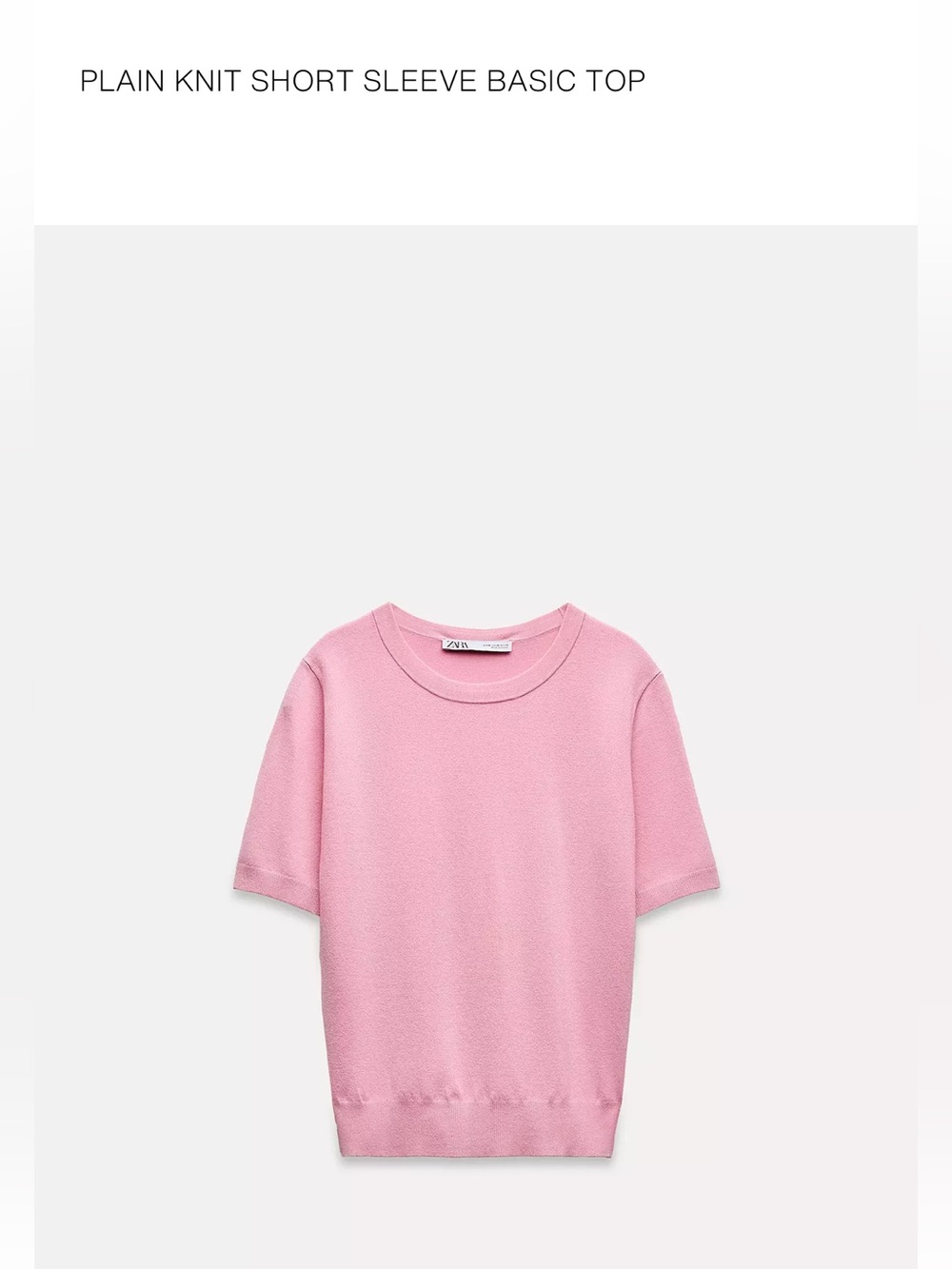 NWOT Zara Pink Plain Knit Basic Top Size Large.